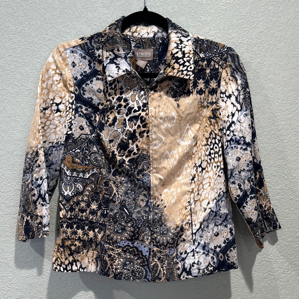 Chico's Animal Print Statement Zip Up Jacket